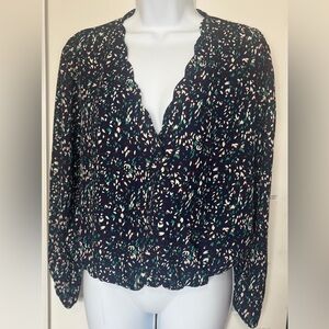 Nine Britton Black & White Ruched Crop Blouse | Scalloped Neck | Size SP